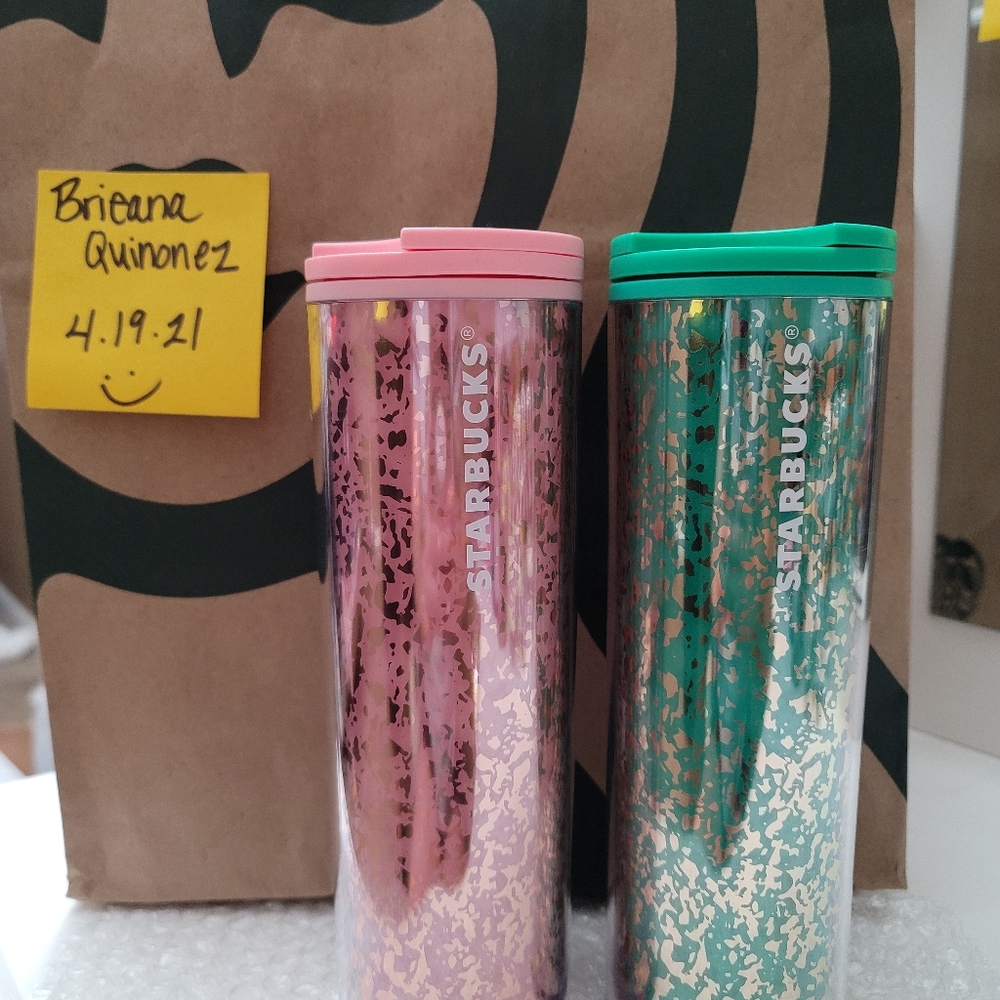 Starbucks Pink & Green Gold Foil Tumbler